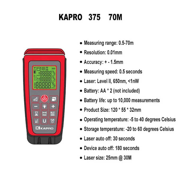 KAPRO Высокая Точность ручной лазерный дальномер Лазерный Дальномер Инфракрасный измерительный прибор Электрический датчик