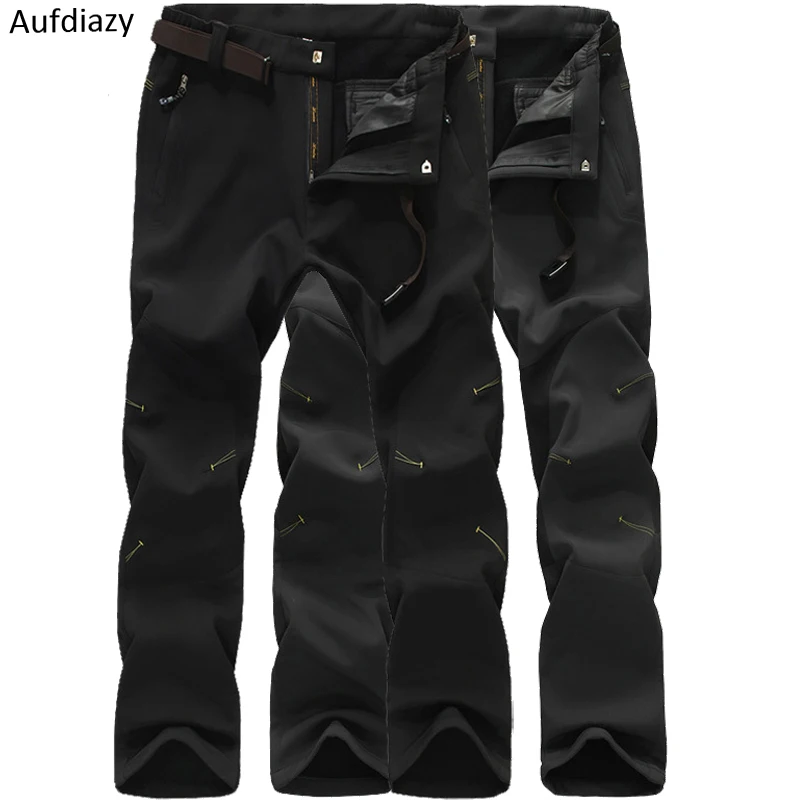 Aufdiazy hombres invierno Fleece Softshell Trekking caminando pantalones hombres pantalones a prueba de viento impermeables para acampar al aire libre pesca JM103