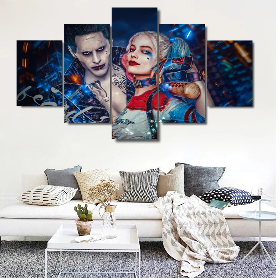 

Canvas Art Poster Paintings Style Movie Wall HD Pictures For Living Room Cuadros 5 PiecesPcs Joker Modern Decoration Print