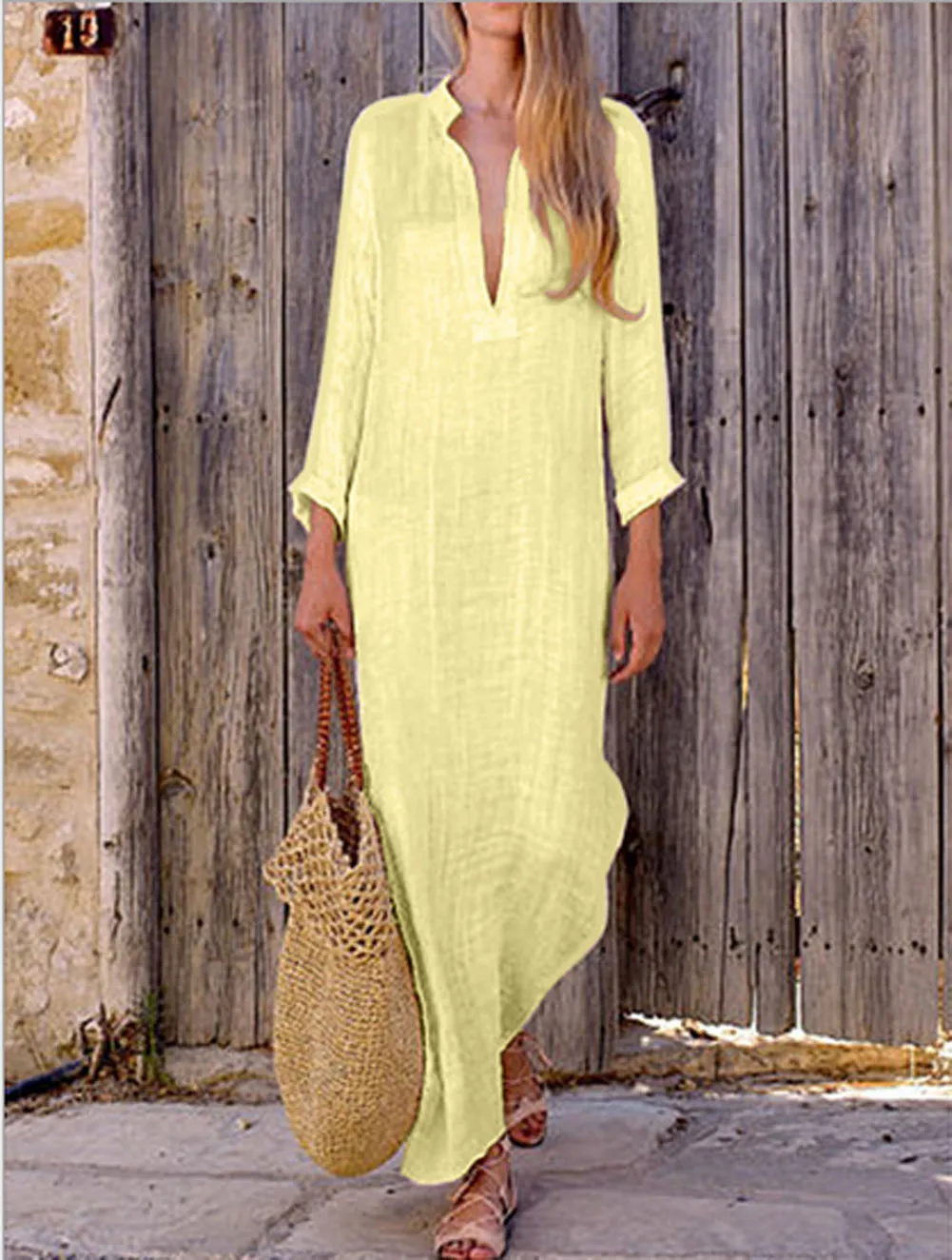Льняное модное женское богемное длинное платье макси, женские вечерние летние пляжные сарафаны, женское длинное платье с v-образным вырезом