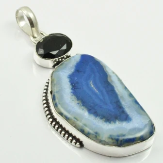 

Solar Quarts & Black Onyx Pendant Silver Overlay over Copper , 68 mm, P2728