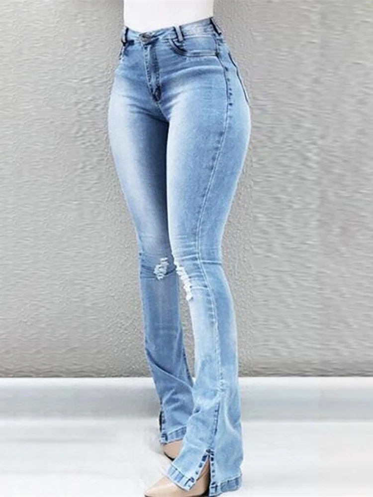 

Women's High Waisted Jeans Skinny Ripped Boot Cut Denim Pants Sexy Push Up Flare Trousers Stretch Blue Bell Bottom Jean Female