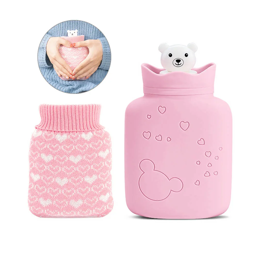 

Portable Silicone Hot Water Bag Cute Braided Set Portable Hot Water Bag Microwave Heating Safe Winter Hot Water Bottle 300ml