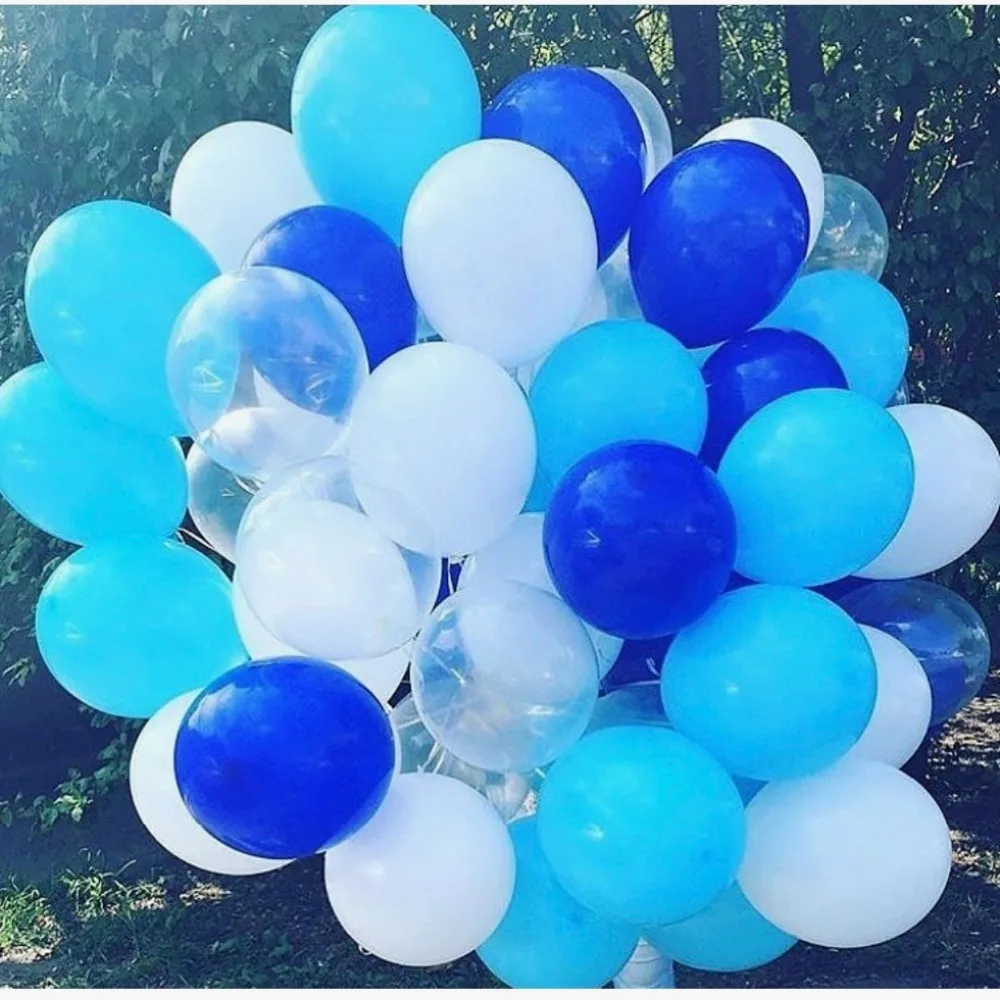 

20pcs /lot 10inch transparent Deep blue white Latex Balloon for Wedding Anniversary event baby boy Birthday party Decor Supplies