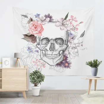 

Halloween Decoration Hippie Tapestry Skull Rose Wall Hanging Wall Carpet White Decorative Tapestry Polyester Fabric