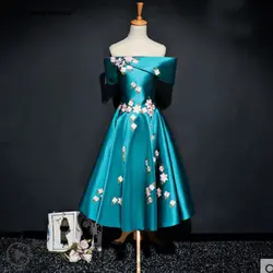 Vestido madrinha Новинка 2019 года Атлас лодка средства ухода за кожей шеи короткий рукав трапециевидной формы розовый бордовый глубокий чай l розово