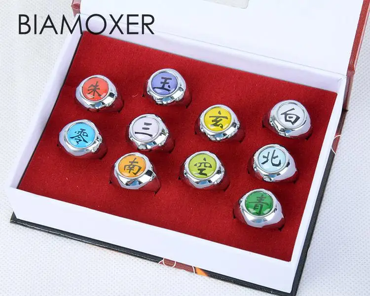 Biamoxer 10 шт./компл. Аниме Наруто кольца Акацуки косплей полный комплект для всех
