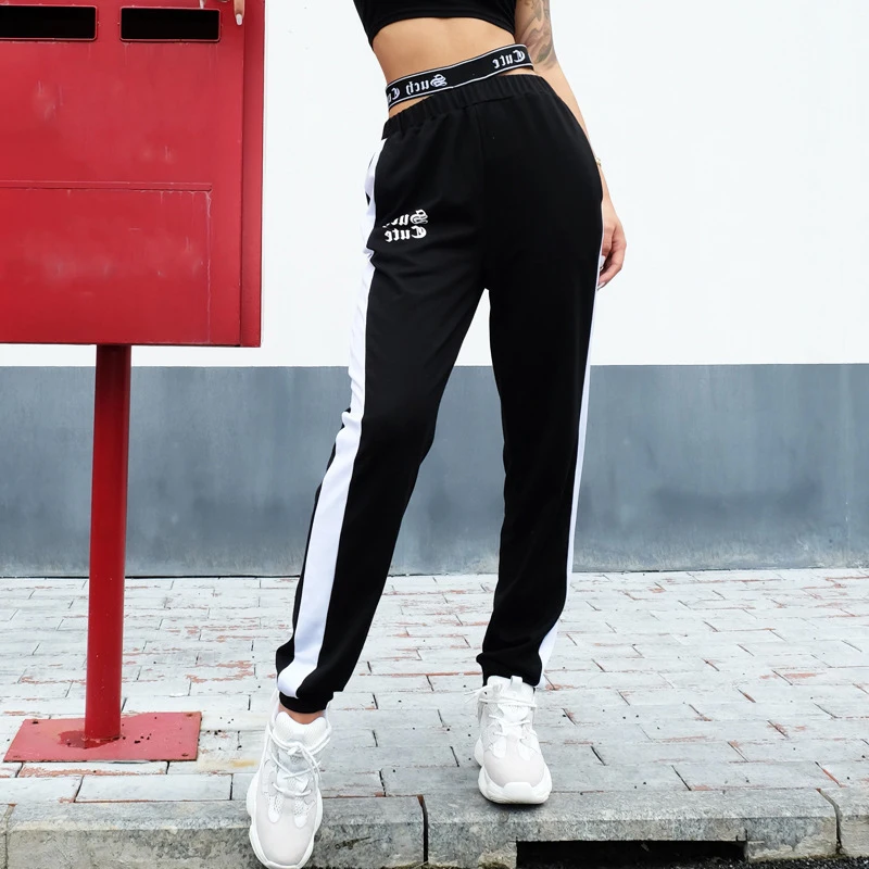 Women Loose Track Pants Side Striped Trousers High Waist Joggers ...