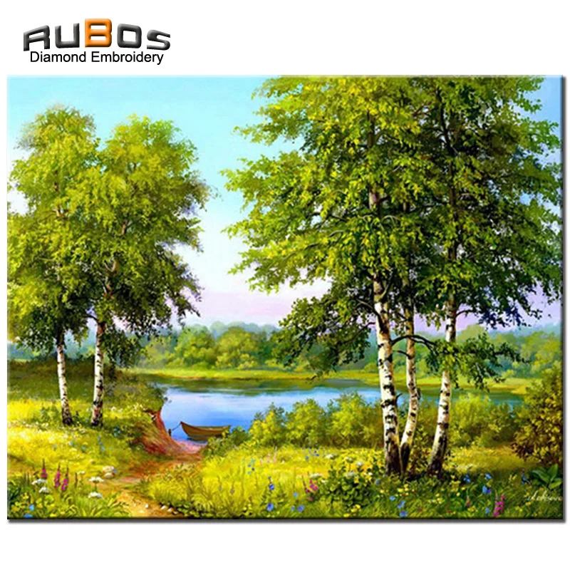 RUBOS Landscape green trees Diamond Painting DIY 5D Diamond Embroidery sequins full 3D bead round mosaic rhinestones nature sets (1)