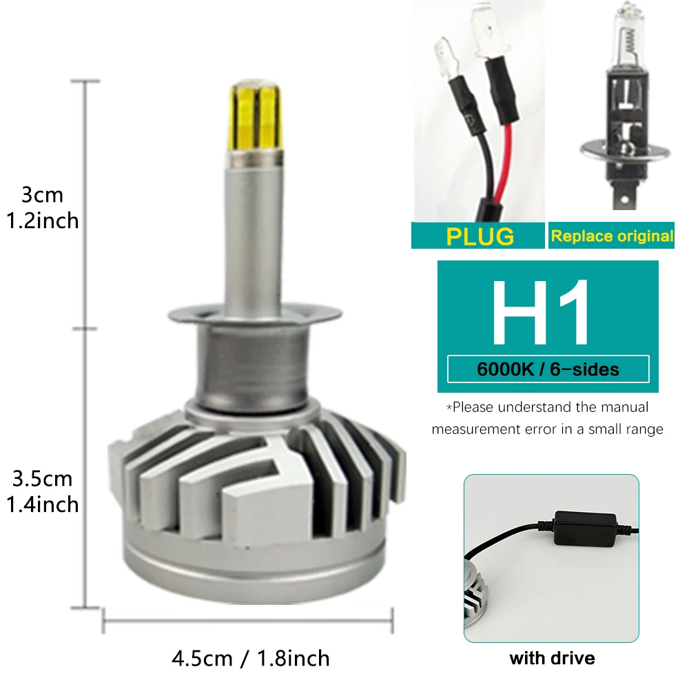 1 пара Светодиодные Автомобильные фары 18000LM H1 H7 белый 6000K H11 9012 Led Canbus H8 HB3 9005 HB4 9006 3D 360 градусов Авто Противотуманные фары Дневные ходовые огни - Испускаемый цвет: H1