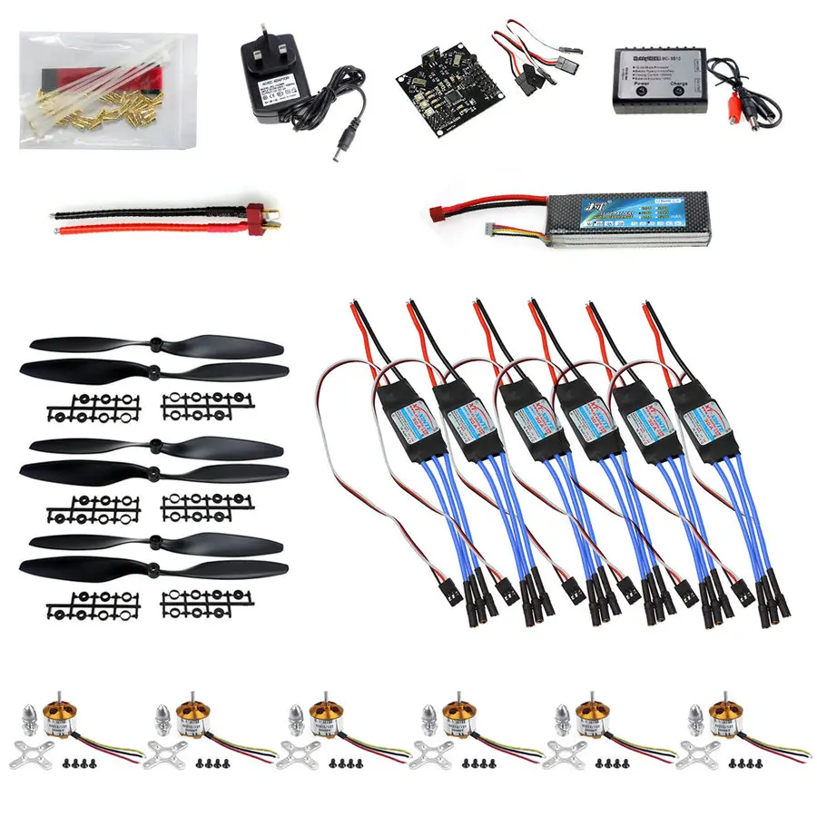 

F05114-E RC Helicopter Parts: KK Multicopter V2.3 Flight Controller 30A ESC A2212 Motor 3300Mah Battery Propellers