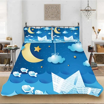 

3D Print Kids Comfortable Night Sky Bedding set Bedclothes Include Duvet Cover Pillowcase Print Home Textile Bed Linens