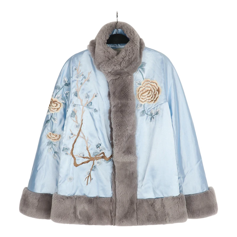 

Comfortable Women Improved Hanfu Clthing Winter Warm Thick Cotton-padded Outwear Costumes Embroidery Flower Jacket Casual Coat