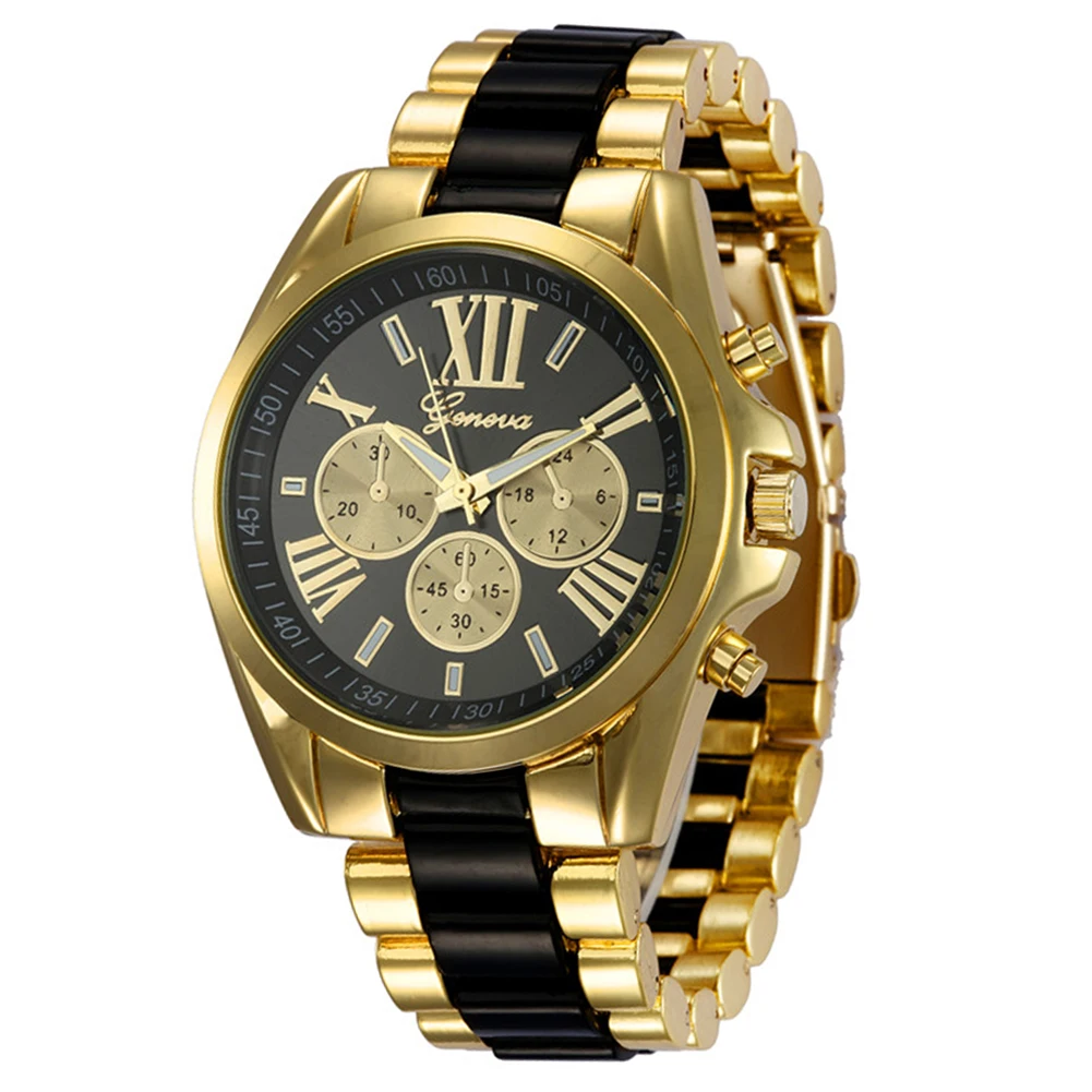 

Business Elegant Fashion Women Roman Numeral Gold Plated Wrist Watch Colour:Black