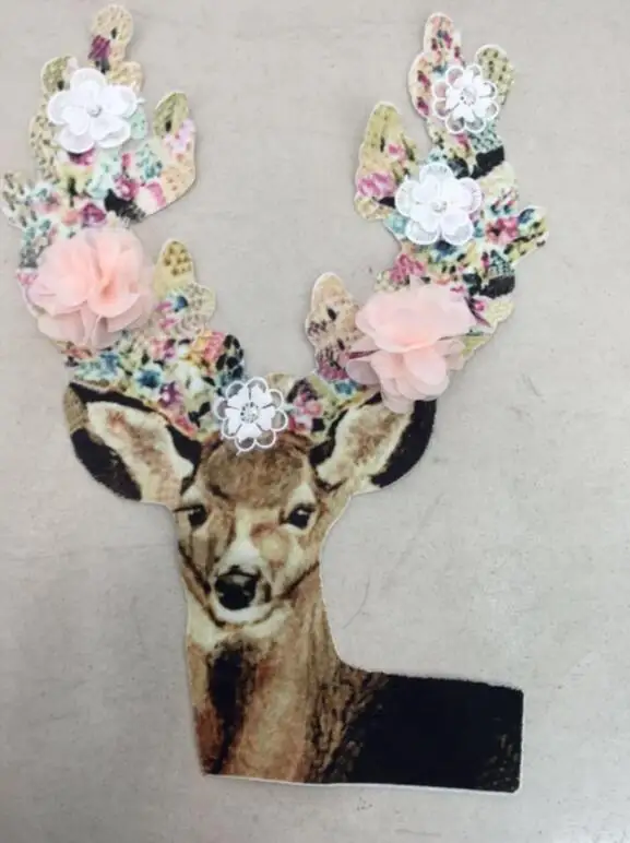 

Large deer iron on patch flower embroidered fabric garment accessories applique for T-shirt sweater clothing decoration patches