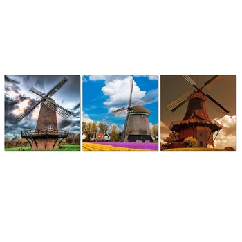 

3pcs Full Diamond Embroidery Holland Windmill Diy Diamond Painting Cross Stitch Kits 5D Mosaic Crafts wall sticker ZP-1187