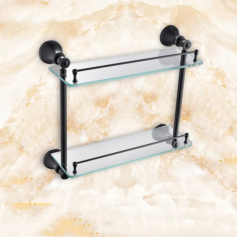 Oil Rubbed Bronze pure Brass and glass Bathroom Glass Rectangular Shelf