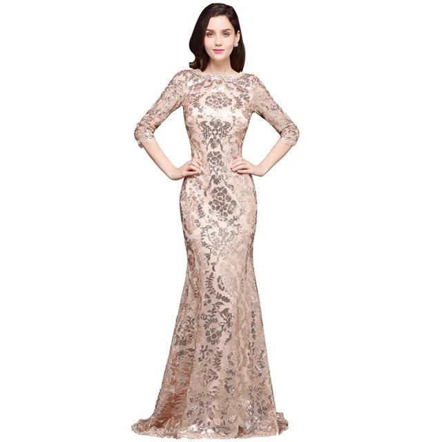 Robe de Soiree сексуальное женское элегантное Золотое платье для выпускного вечера с блестками полурукав вечернее платье розовые вечерние длинные с глубоким вырезом на спине, для выпускного вечера - Цвет: Rose Gold