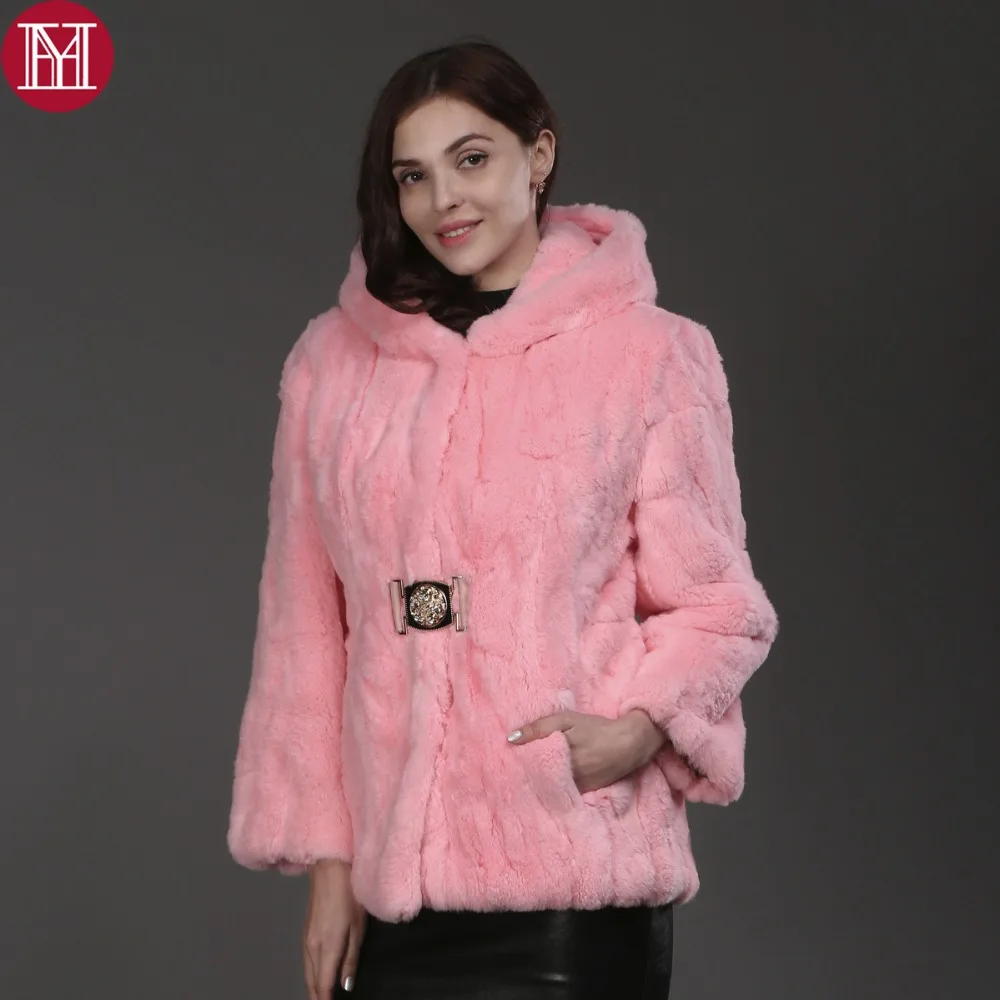 Gros Chaud Manteau Pardessus Détail Pink À Rex De Réel Veste 2017 purple Au Capuche 100 Lapin Naturel Épais Fourrure Mode wPZ4I4