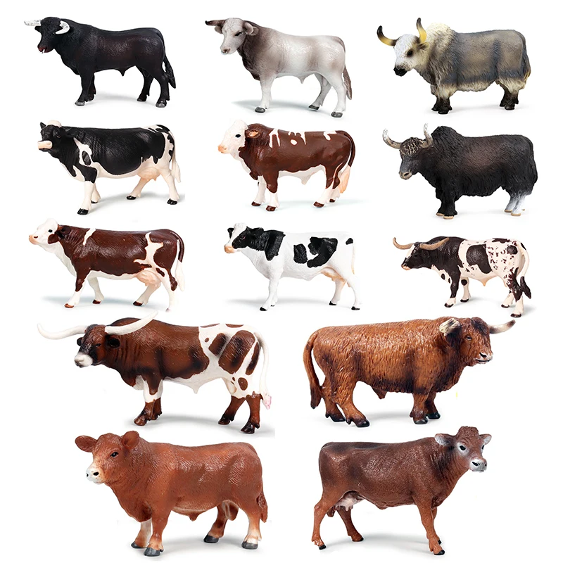 13 Style Classic Farm Animal Model Solid PVC Simulation Bull OX Cow Cattle Preschool Toy For Kid Gift F4