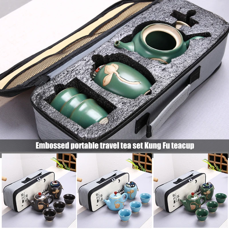 Hot Portable Chinese Tea Set Ceramic Teapot Leaves Jar 3 Porcelain Cups with Carrying Case FQ-ing | Дом и сад