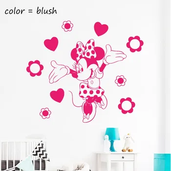 

MINNIE MOUSE Hearts and Flowers Wall art Sticker for Baby Room Girl Cute Vinyl Wall Decals Kids Bedroom Playroom Wallpaper Z160