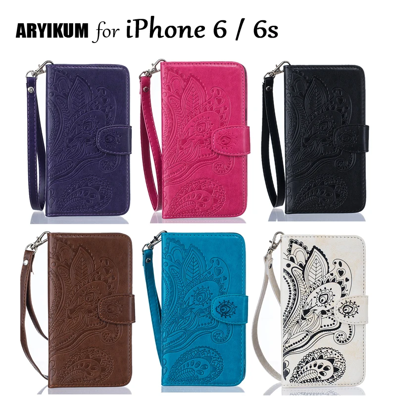 ARYIKUM Luxury Flower Phone Case For i Phone 6 S Filp Leather Wallet Phone Accessories Cover For iPhon6 iPhon 6s Case Capinha 