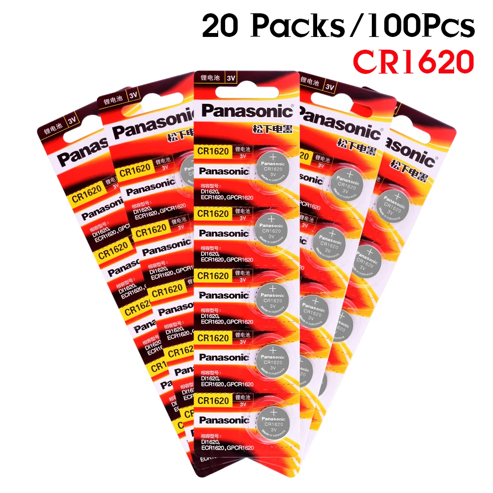 

PANASONIC 100Pcs 3V Lithium Battery Button Coin Cell CR1620 LM1620 DL1620 ECR1620 5009LC For LED Lights Toys Watches