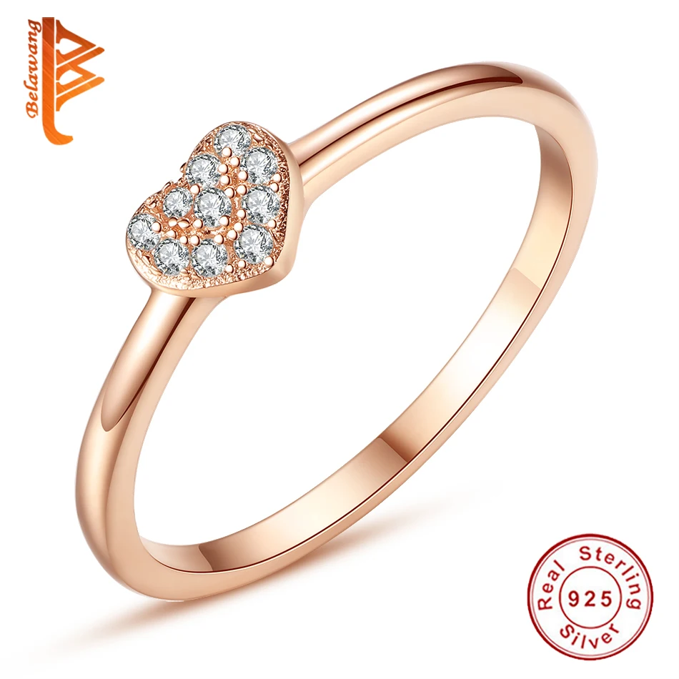 

Valentines Day 925 Sterling Silver Cubic Zircon Heart Female Ring Women Rose Gold Finger Ring Wedding Engagement Fashion Jewelry