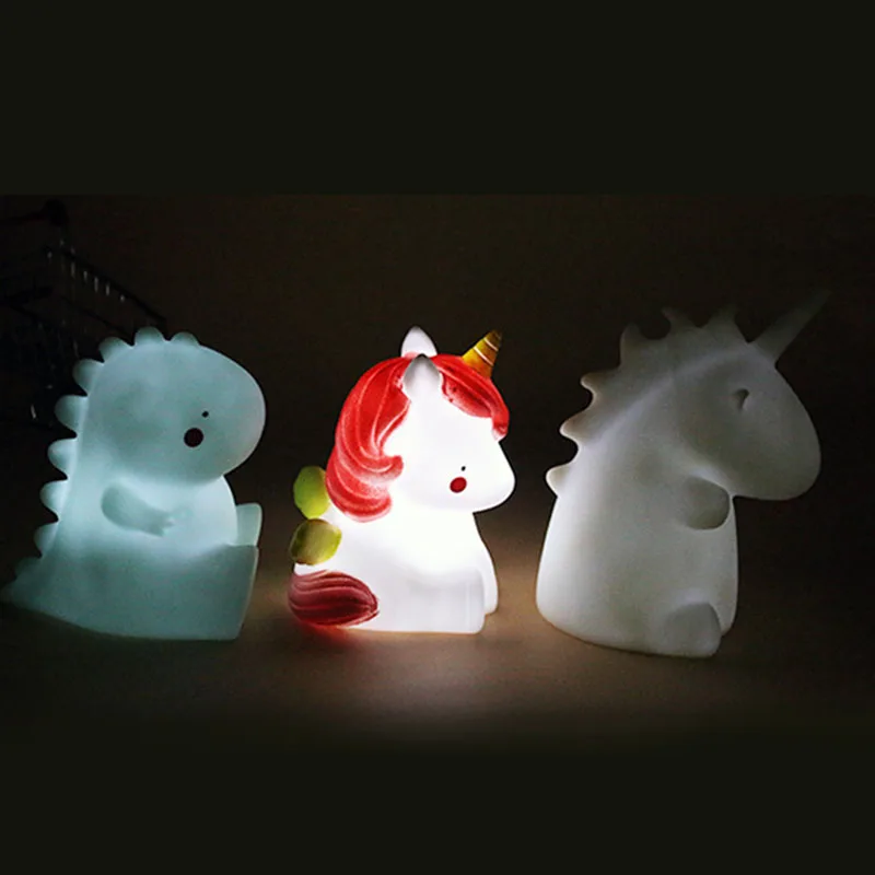 Sleeping Light PVC Night Lights Unicorn Tyrannosaurus Bedroom Ornaments Kids Gifts Small Table Lamp Baby Room Decorative