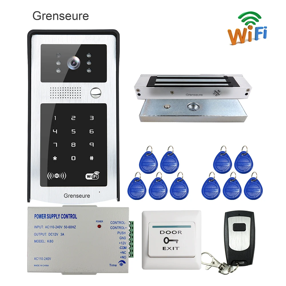 Free Shipping Wifi Video Door Phone Intercom Metal Outdoor Doorbell with RFID Code Keypad Access + Remote + 180kg EM Door Lock Free Shipping Wifi Video Door Phone Intercom Metal Outdoor Doorbell with RFID Code Keypad Access + Remote + 180kg EM Door Lock