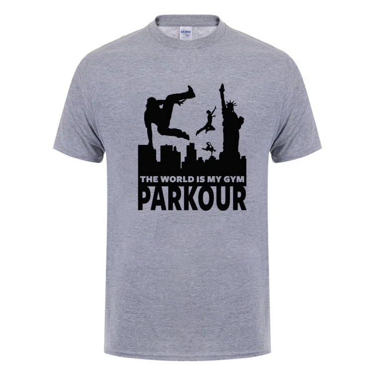 Parkour Freerunning The World Is My Gym Cross American Statue of Liberty T Shirt For Men Runner Casual Fitness T-Shirt | Мужская одежда