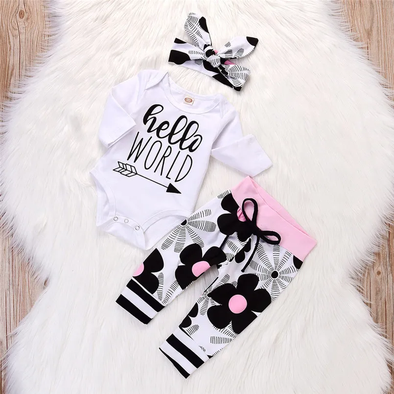 Baby Clothes Toddler Infant Baby Girls Letter Floral Print Romper Jumpsuit Pants Outfits Set romper do beb menina #15O18 #F (5)