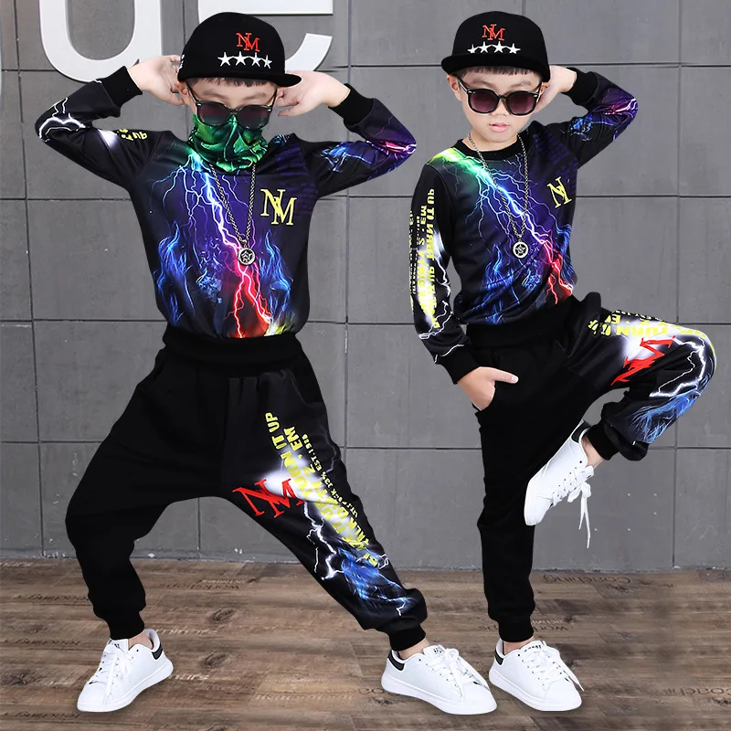 

Hip Hop Style Boys Autumn Clothing Set Korean Children's Handsome Round Collar Sports Suit Kids Trendy Multicolored Clothes A834