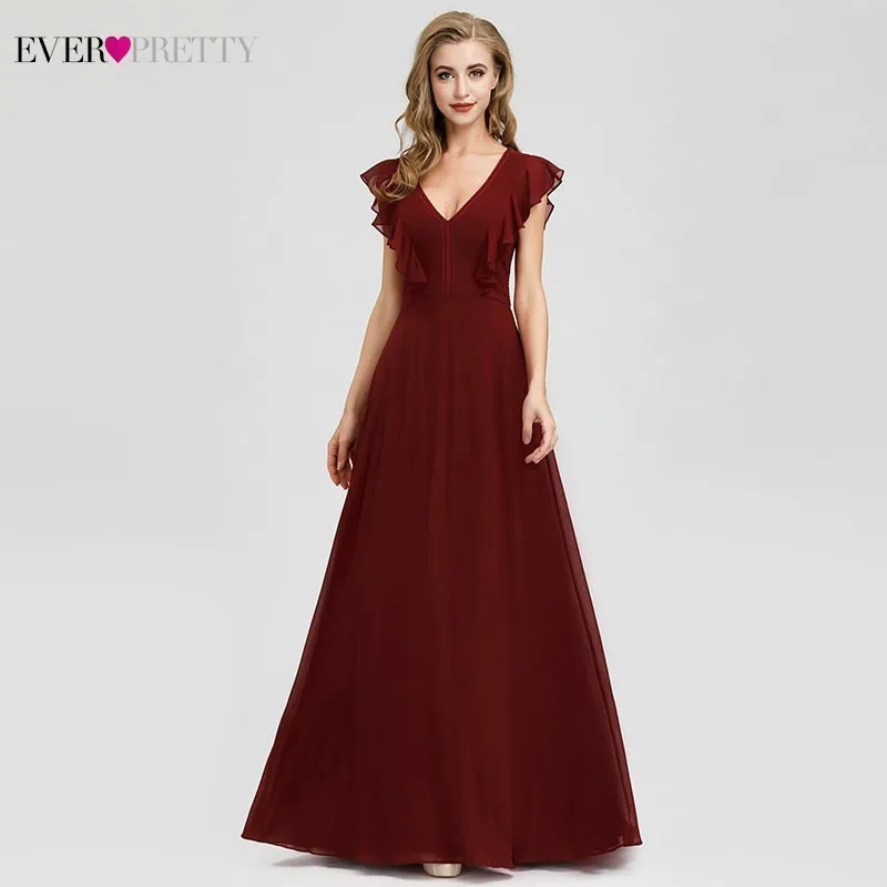 Элегантные вечерние платья подружки невесты Ever Pretty A-Line с оборками без рукавов