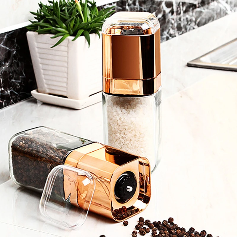 2 шт. перец соль Mill Grinder Прямая доставка Стекло бутылки практические Золотой Перец