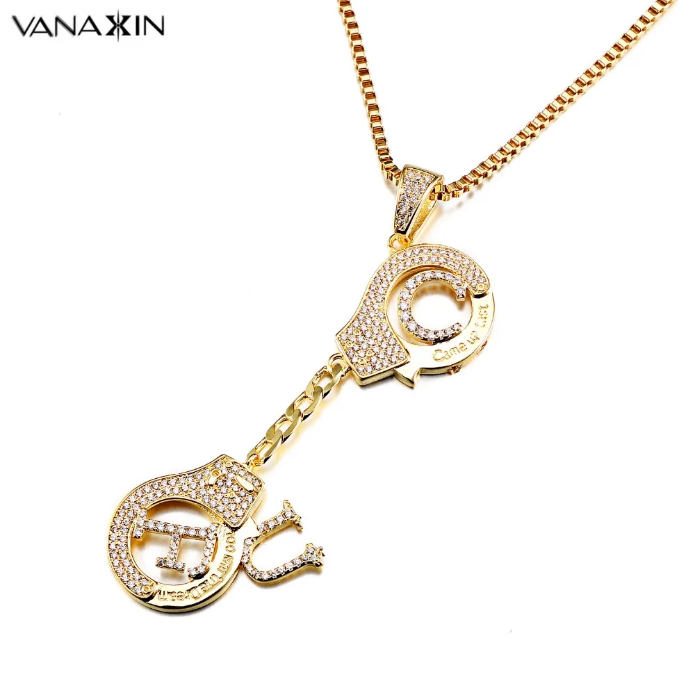 VANAXIN Pendants&Necklaces For Men Handcuffs Punk Hiphop Jewelry CZ