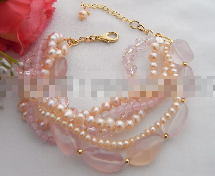 

09506 6Strands Pink Pearl&Rose Quartz Bracelet