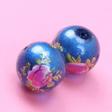  Wholesale Mix Colors Flower Printing Pattern Round Loose Beads Acrylic Material Spacer Beads For Jewelry Making 5pcs 12mm 