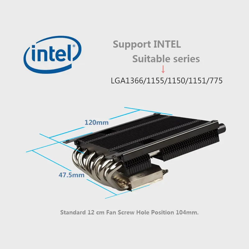 Кулер для процессора Intel LGA1366/1155/1150/1151/775 4 контакта 6 тепловых трубок 12