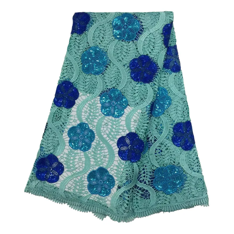 

Hot Selling Clothing Dubai Wedding Embroidery Guipure Cord Lace Fabric with sequins in 5 Yards