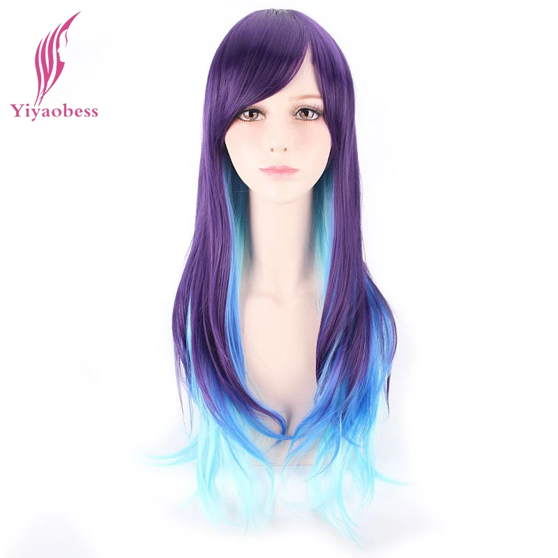 Yiyaobess 30inch Long Blue Wig Ombre Cosplay Synthetic Natural Hair