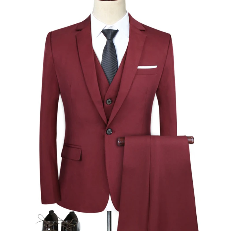 

JZ CHIEF Elegant Solid Basic Suits Men Wedding 3 Piece Suit Blazer Vest And Pants Office Work Jacket Casual Dress Suit Slim Fit