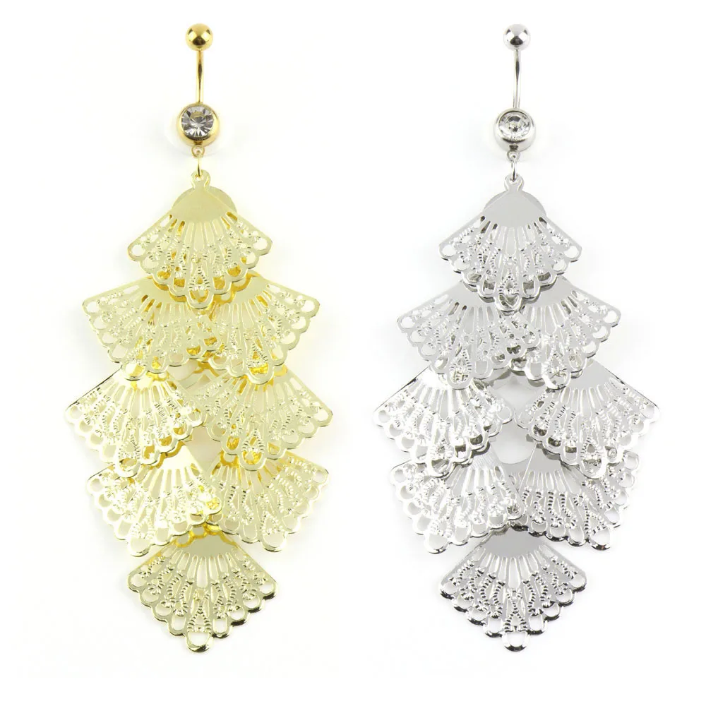 

Fashion CZ Navel Piercing Surgical Steel Fan Tassel Rhinestone Belly Button Rings Piercing Sexy Body Jewelry for women Wholesale