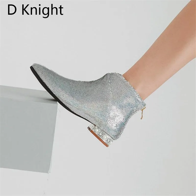 Plus Size 32-43 Women's Chelsea Boots Autumn Winter 2018 New Ankle Boots For Women Rhinestones Comfortable Sequins Ladies Shoes (1)
