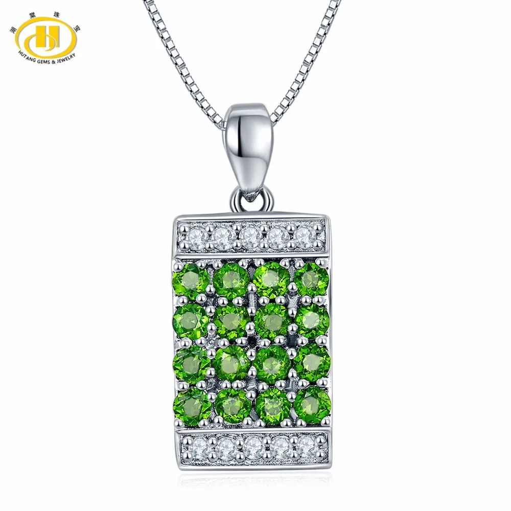 

Hutang 1.53ct Natural Gemstone Chrome Diopside & Topaz Solid 925 Sterling Silver Pendant & Necklace Fine Jewelry For Women Gift