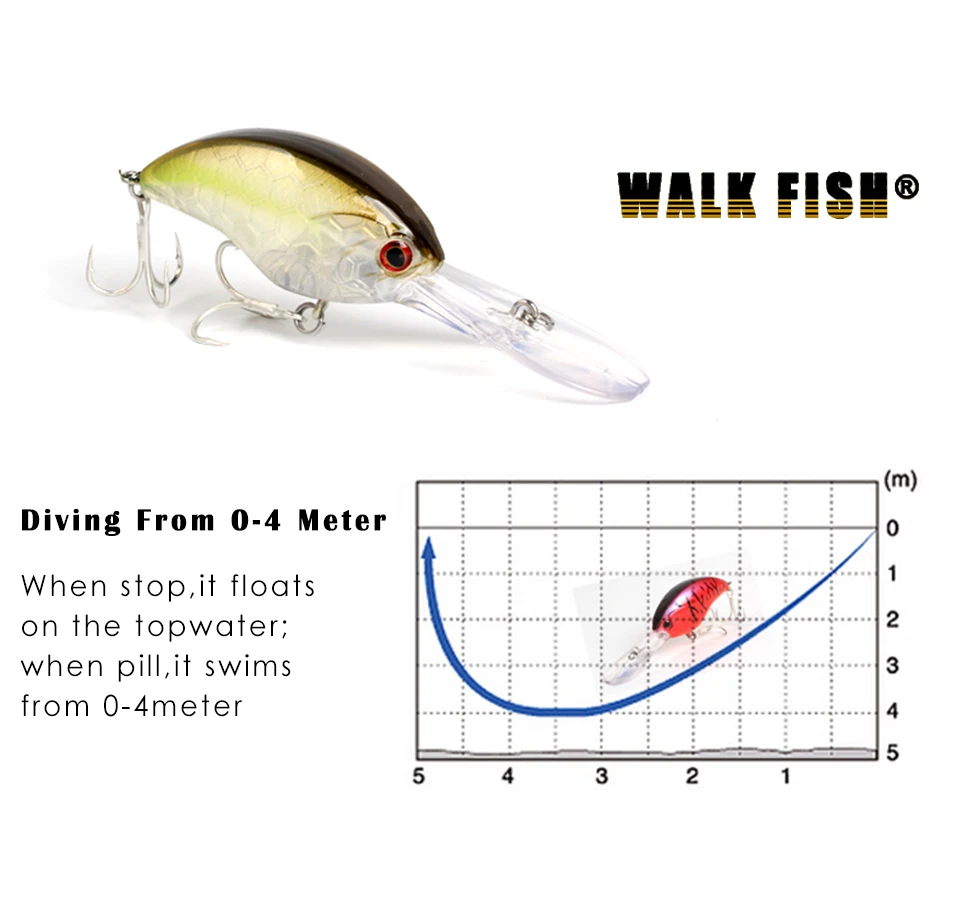 Walk Fish 1 шт. 9 см 12 г Дайвинг глубокая искусственная рыболовная приманка кренкбейт жесткие рыболовные снасти Плавающие Приманки