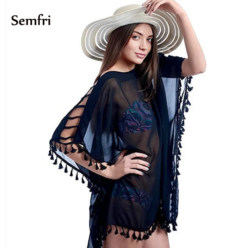 Sempi шифоновая блузка пляжная одежда с бахромой 2019 женский купальник закрытой