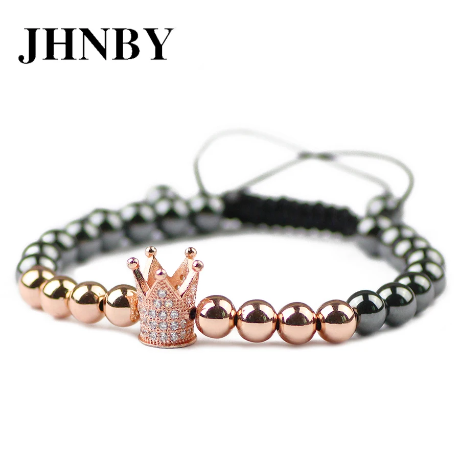 JHNBY Корона золотого цвета Модный браслет для мужчин 6 мм beads Бусы Pave CZ плетеный