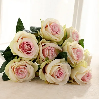 

9 Head Artificial Flowers Silk Roses High quality Real Touch Rose Flores Artificiales For Wedding Home decoration Bride Bouquet